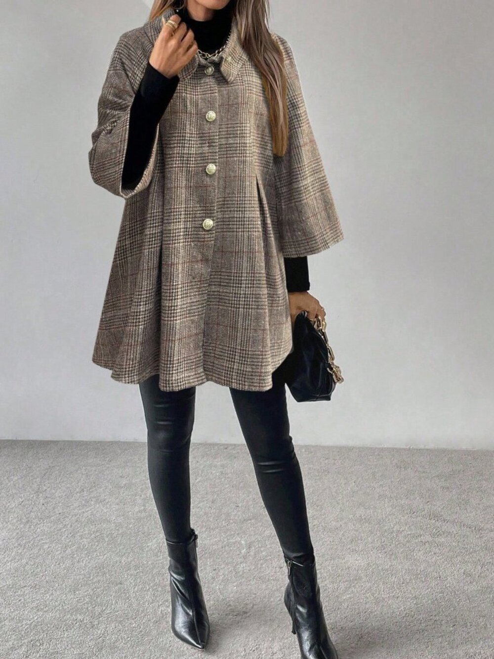 Grey Party Women's Plaid Single Breasted Raglan 3/4 Sleeve Jacket - Picture 4 of 7